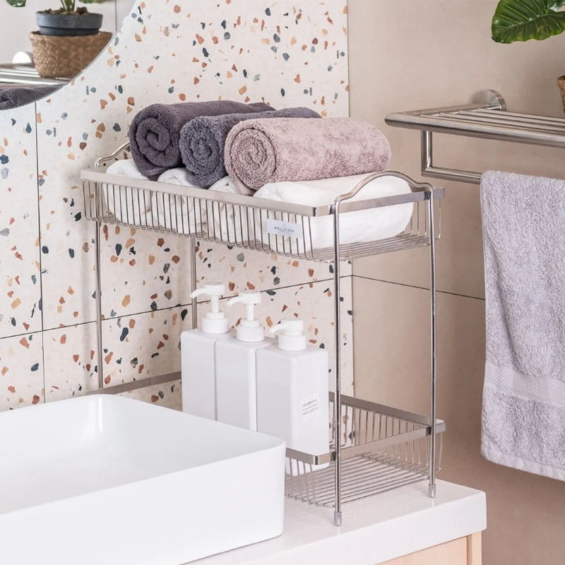 Stainless Steel Bathroom Storage Shelf Multi-layer Organizer for Vanity Countertop Standing Ideal for Toiletries and Cosmetics