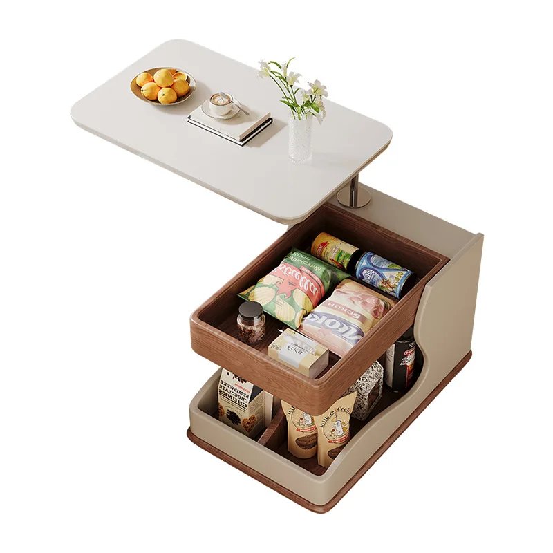 

Movable sofa side few with wheelbarrow coffee table small apartment living room multi-functional tea table lifting rock trolley