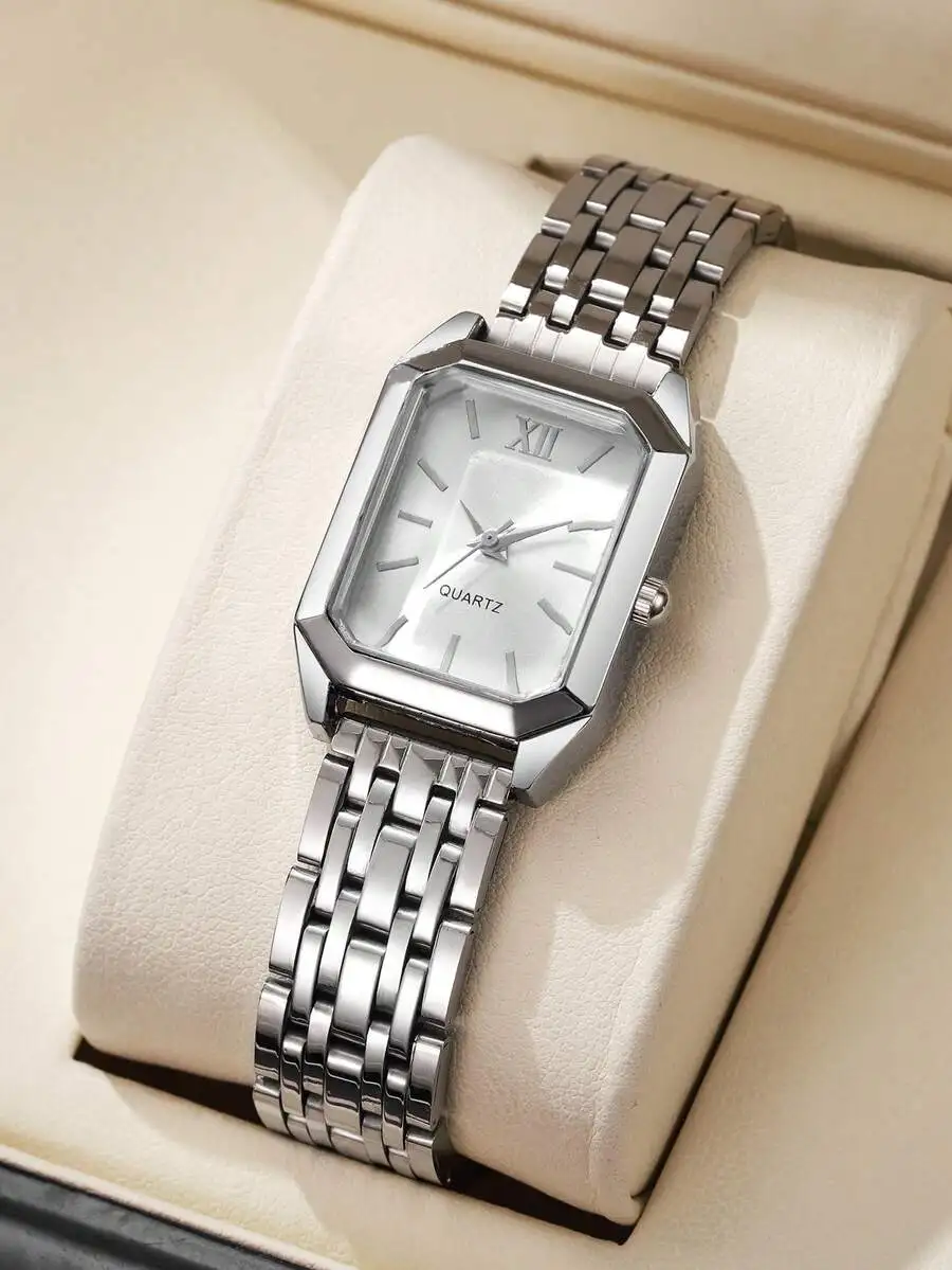 1pc Women's Fashion Square Roman Numeral Dial Quartz Wrist Watch, Classic Elegant Style (Watch Only, No Box)