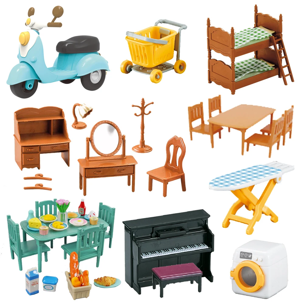 1:12 Miniature Furniture Forest Family Kitchen Toy Dining Table Dollhouse Accessories Bathroom Pretend Play For Girl Gifts Toys