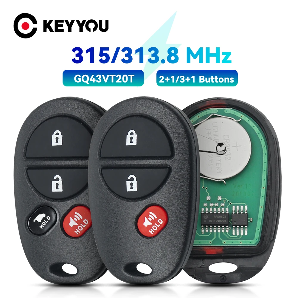 

KEYYOU For Toyota Remote Car Key For Toyota Sienna Solara Avalon Camry Highlander Sequoia Tacoma Tundra GQ43VT20T 315MHz Fob