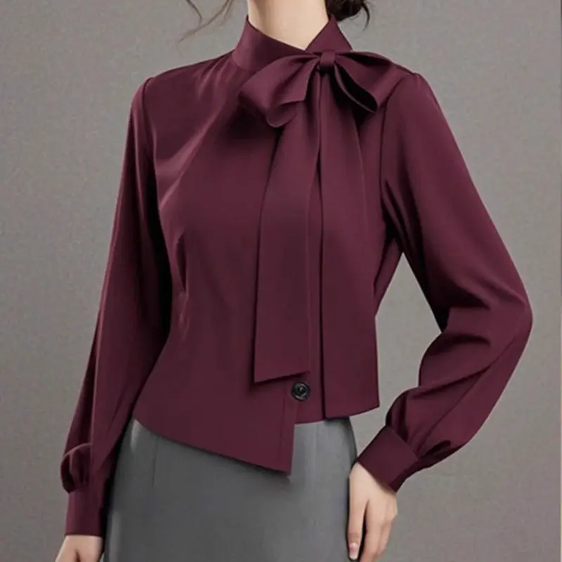 European Early Autumn Ankela Red High-end Light Luxury Small Shirt Temperament New High-end Flesh Covering Slim Lace Shirt Top