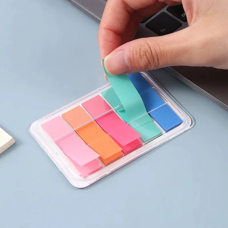 Kawai Stationery1 Pcs Translucent Note Color Fluorescent Pet Index Sticker Morandi Color Ins Extraction Boxed Note Sticker lovel