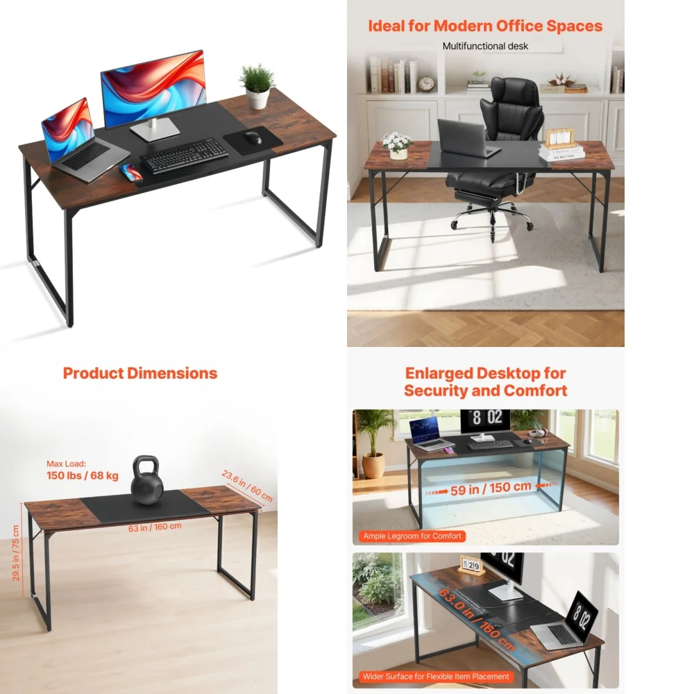 

Large 63 inch modern desk for home office gaming writing ergonomic computer table with storage space work desk free standing