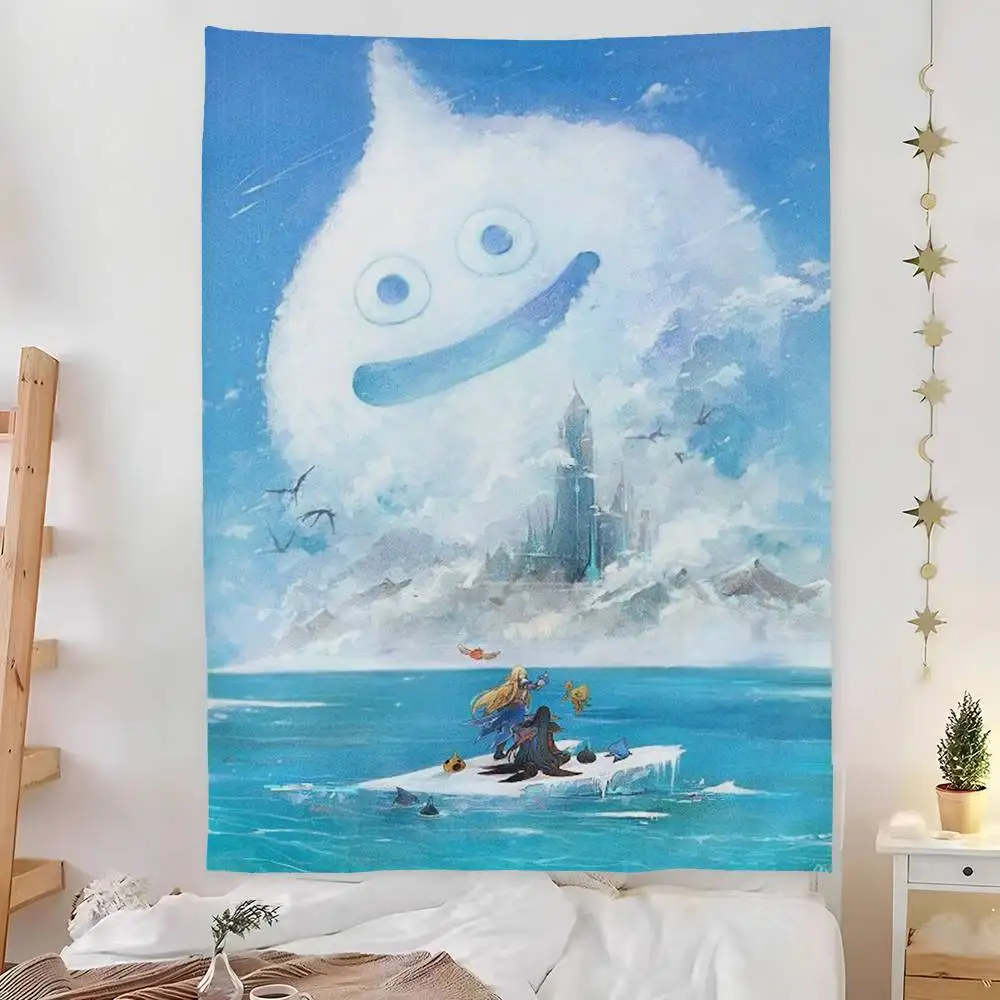 D-Dragon Quest Slime Tapestry Bedroom Living Bar Garden Outdoor Microfiber festival Decoration Background Art Banner