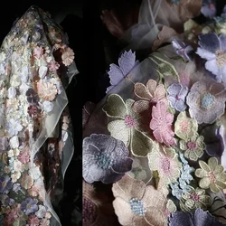 French Romantic Color Three-dimensional Large Flower Decoration Pattern Fabric Mesh Relief Embroidery Mesh Designer Fabric