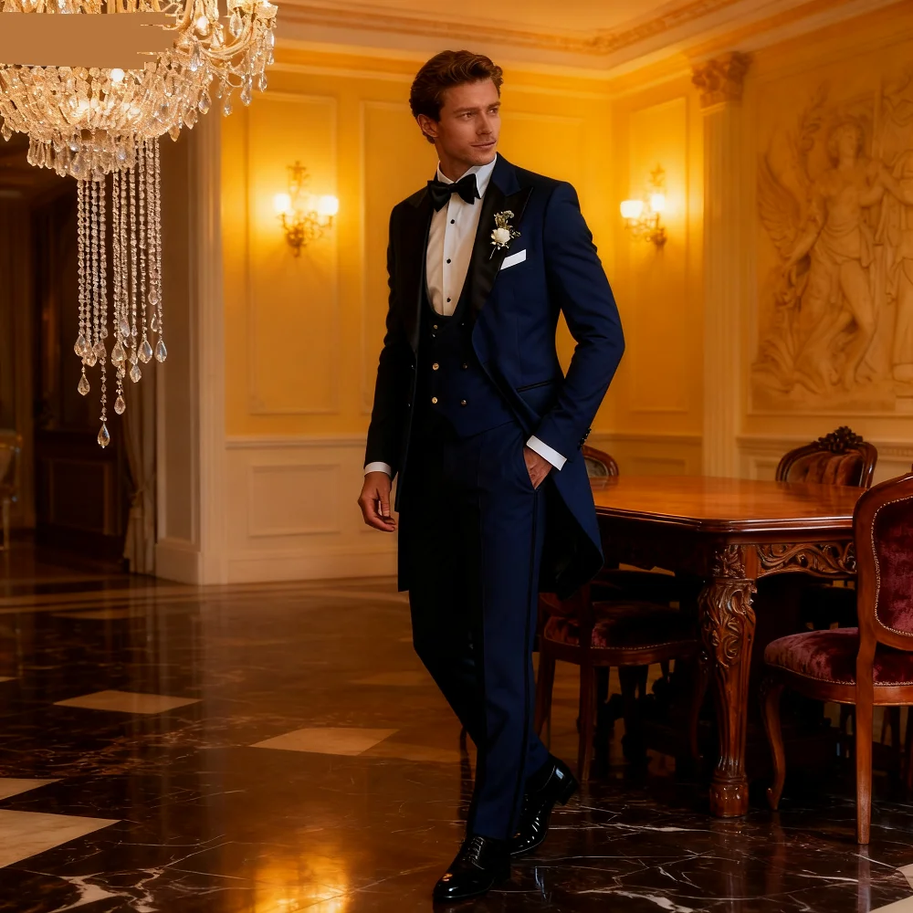 

Men's Wedding Terno Slim Fit Solid Lapel Repeated Smoking 3-Piece Casual Blazer with Pants And Tie for Men