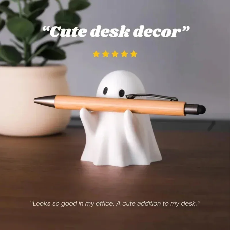 Fun ghost-shaped pen holder, a spooky ghost-character-designed pencil stand, an office organizer with a creepy-cute touch