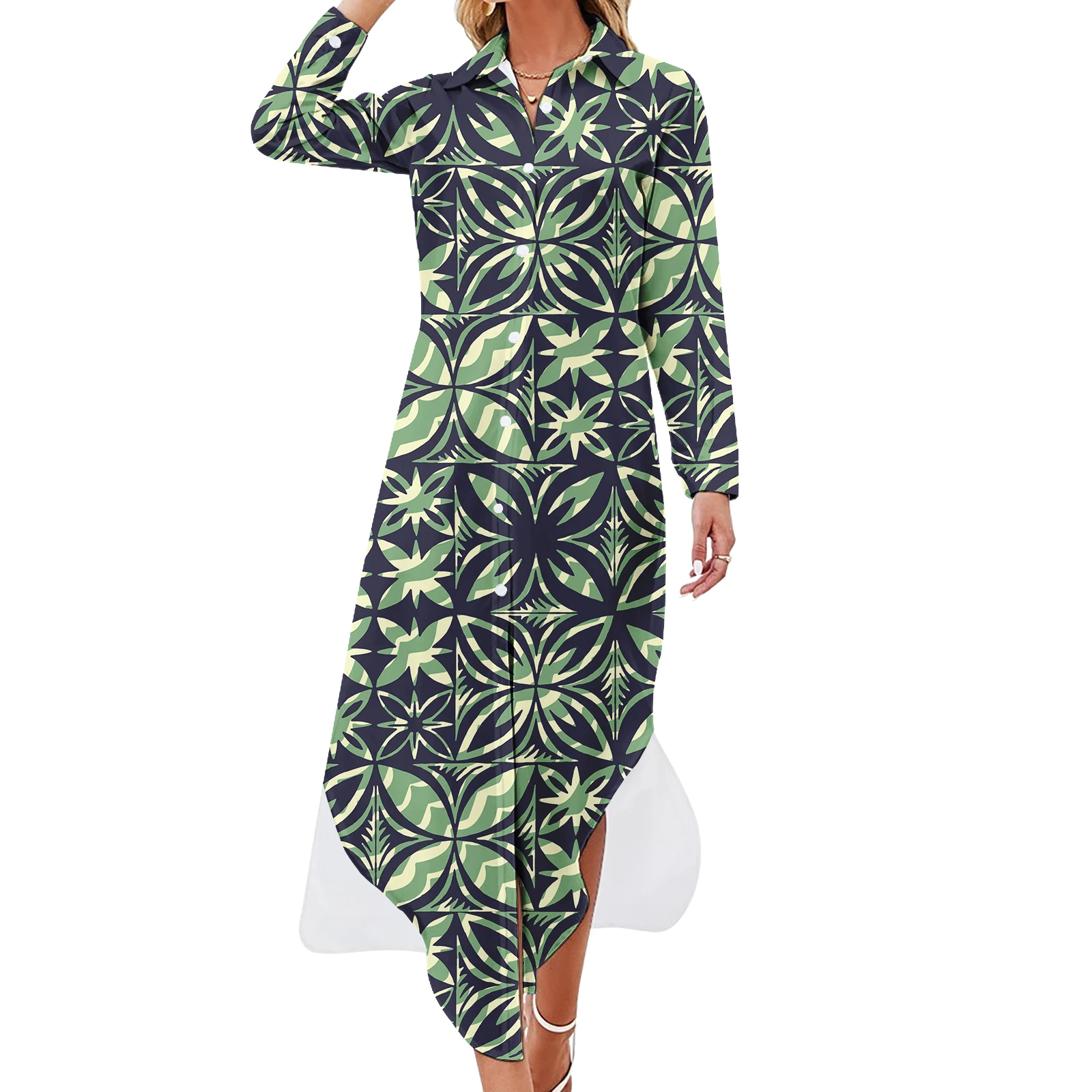 Puletasi Dress Tapa Flower Print Custom Ladies Long Pencil Dresses abbigliamento donna all'ingrosso Plus Size Dress Casual Samoan