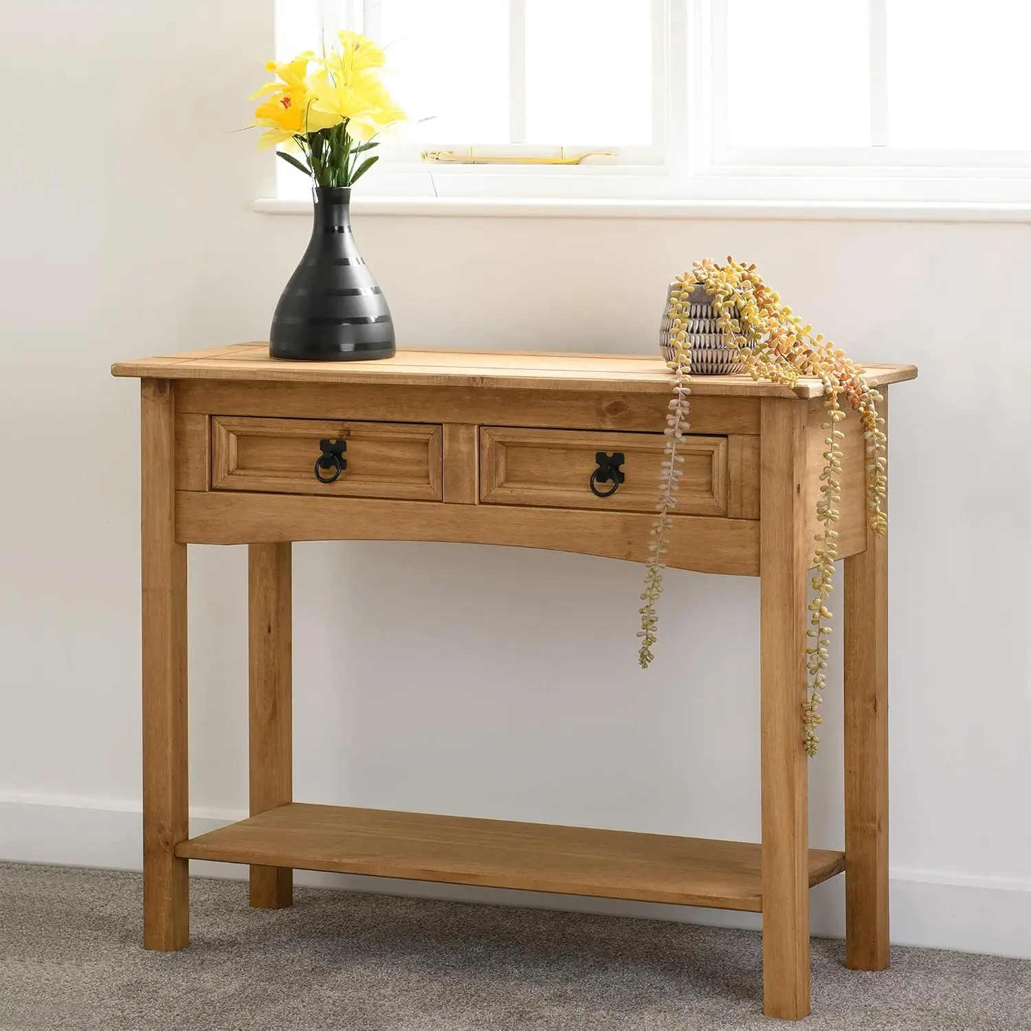 2-Drawer 32-Inch Wide Console Table - Hallway, Entrance and Kitchen Side Table - Reforested Solid Wood - Smart Space-Savi