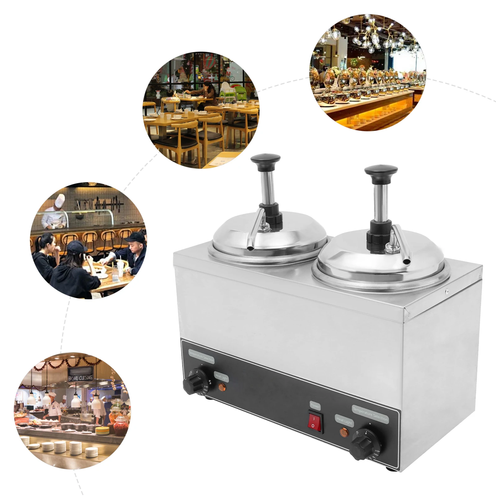 Calentador de chile y queso plateado de 700W, calentador de chocolate doble de acero inoxidable de 110V 2L para calentar una variedad de condimentos