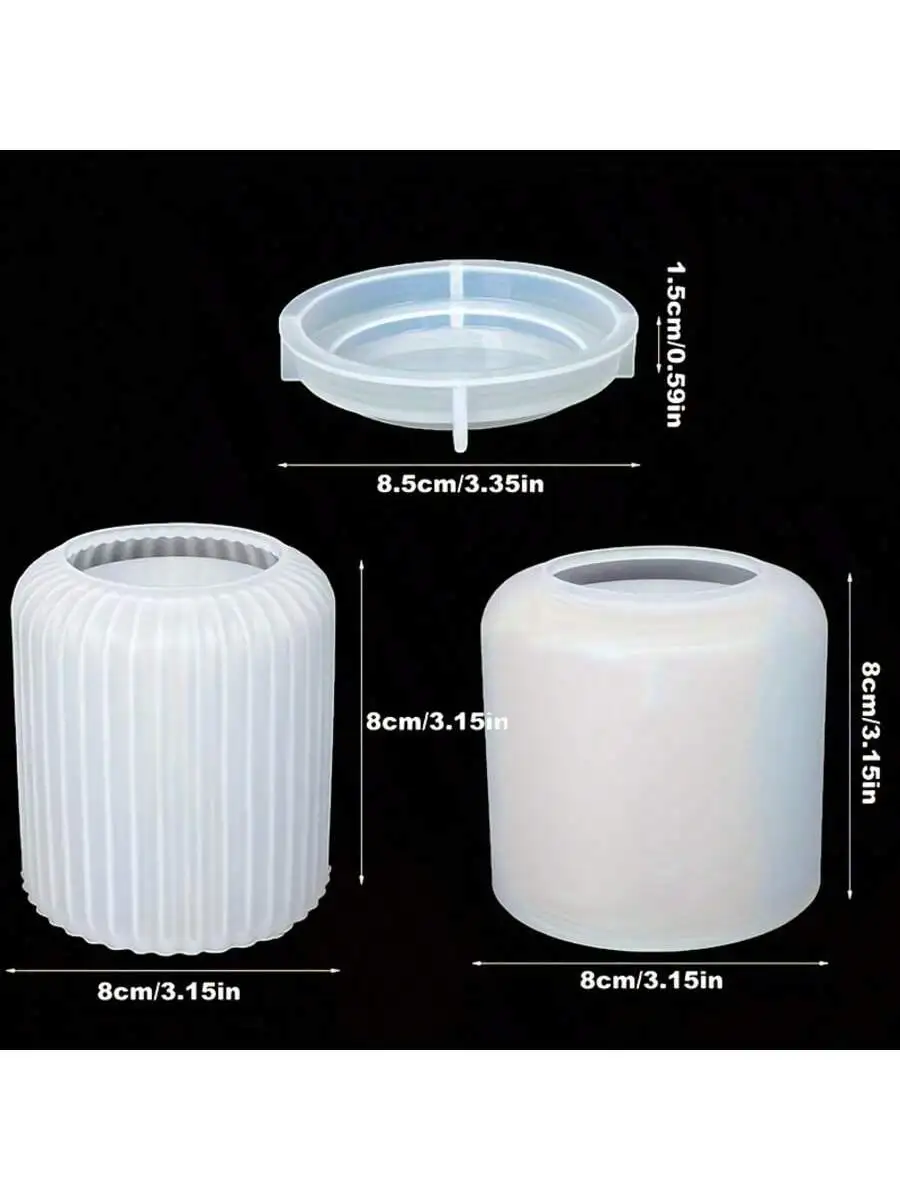 1 Set Runde Gestreifte Flasche mit Deckel, Silikonform, DIY Zement-Gips-Aufbewahrungstank, Beton-Kerzenhalter-Vase Kunst-Bastelzubehör