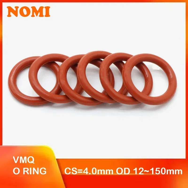 

VMQ O Ring Red Silicone Gaskets CS 4mm OD 12~155mm Food Grade Waterproof Washer Round O Shape Silicone Rubber Ring 10/50Pcs