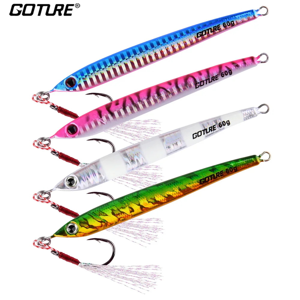 

Goture 4pcs Metal Slow Lure 60g 80g Cast Jig Spoon Fishing Lure Artificial Bait Shore Casting Jigging Fish Bass Fishing Tackle