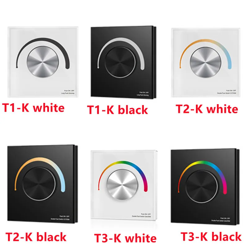 

RF 2.4G single zone T1-K T2-K T3-K 3CH*4A CV Dimming Controller 1-3 color/Glass panel/Rotary dimming/DC input/3 channel