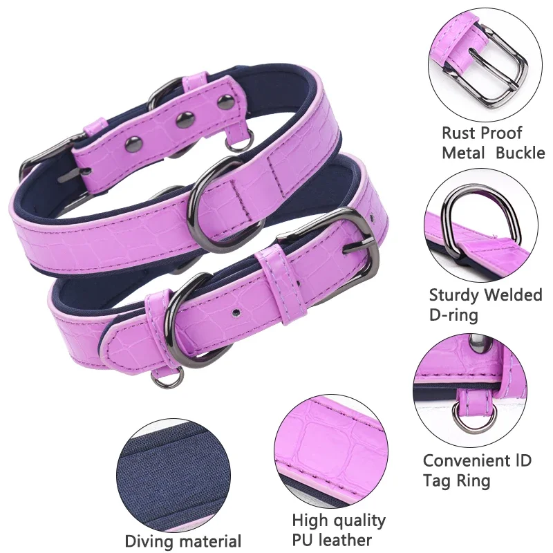 Adjustable Soft Padded Dog Collars PU Leather Dog Collar Necklace Pet Necklace For Small Medium Large Dogs Pitbull Labrador Pug