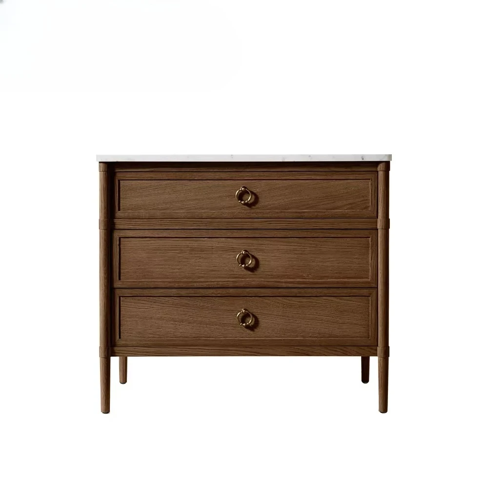 Simple Vintage Solid Wood Bedroom Bedside Table, Light Luxury Country-style Cabinet, Modern Storage Cabinet and Storage Cabinet