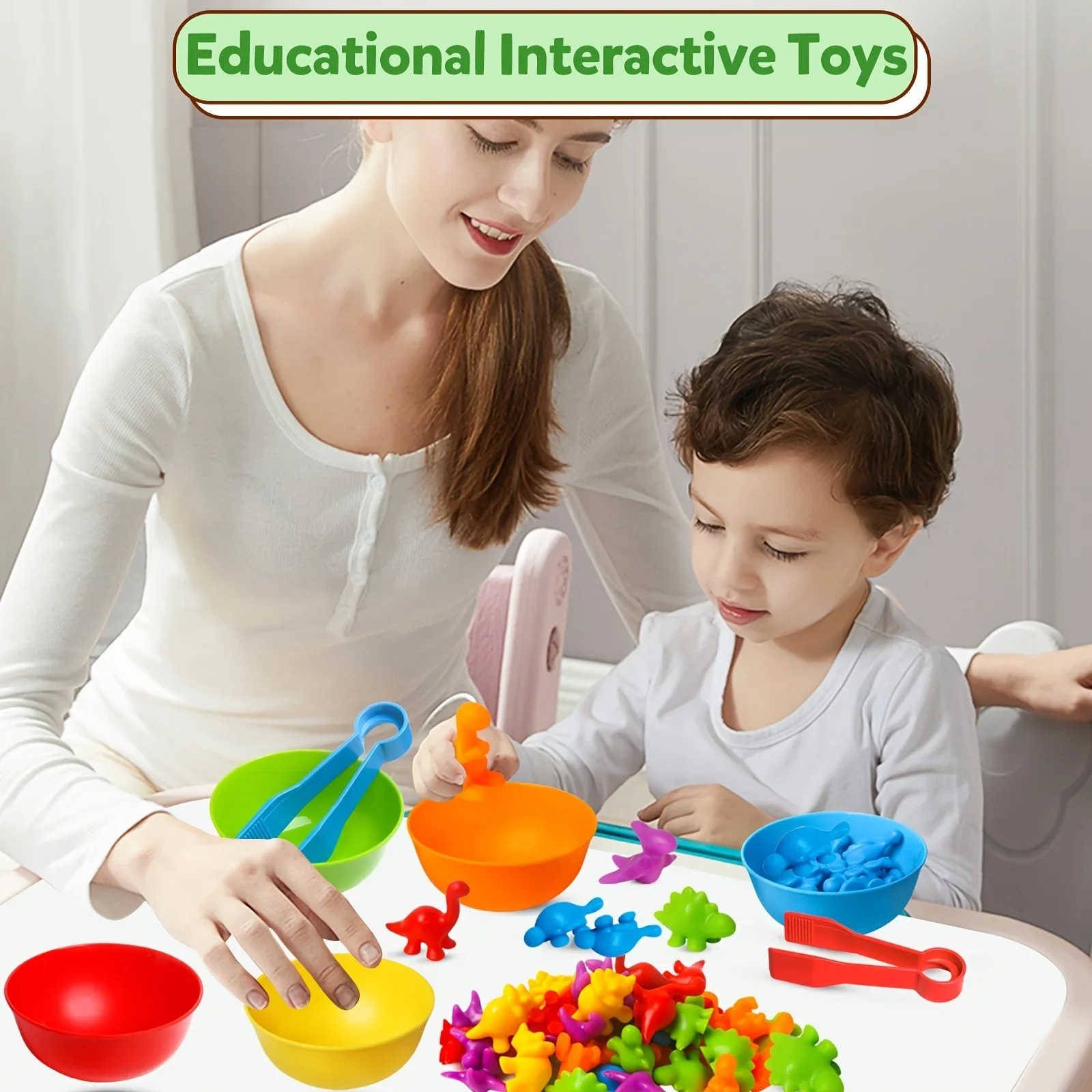 Montessori borracha macia dinossauro brinquedos, empilhamento tigela jogo Matching, cor classificação Matching aprendizagem, Sensorial Puzzle brinquedos, 1 conjunto