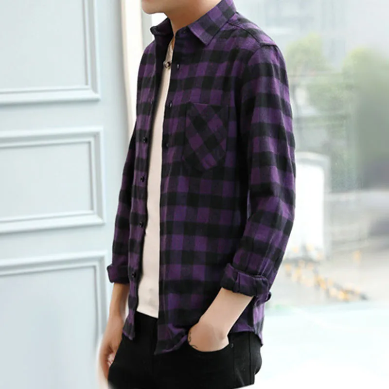 Men Plaid Shirts Button Casual Long Sleeve Spring Autumn Fashion Streetwear Slim Fit Tops Male Brand Soft Comfortable Blouse