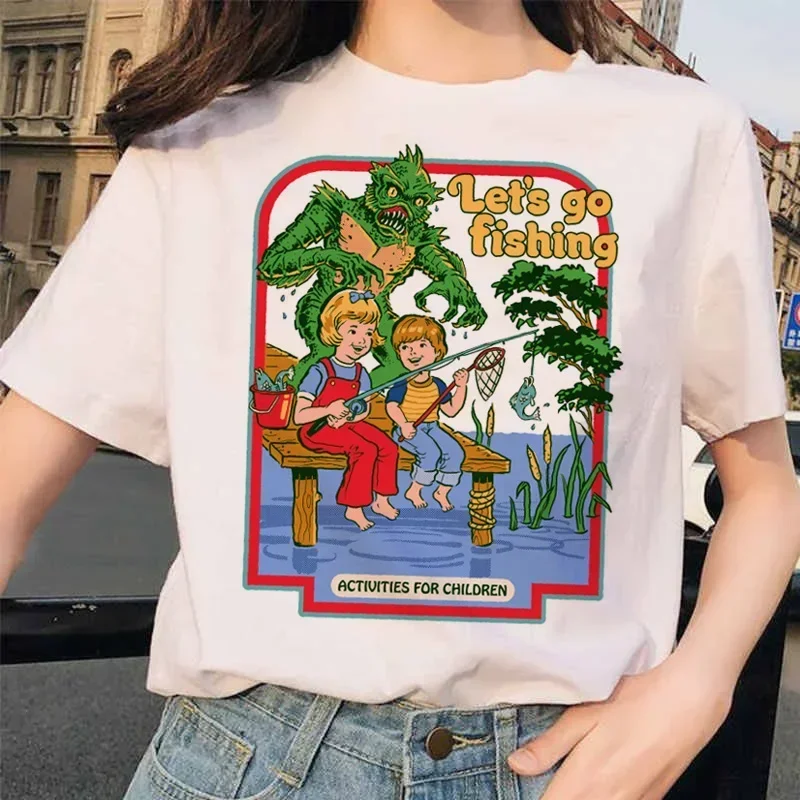 Let's Summon Demons Aesthetic Tshirt Women Summer Casual Fashion Harajuku Cartoon Printed Satan Short Sleeved Top Camiseta Mujer