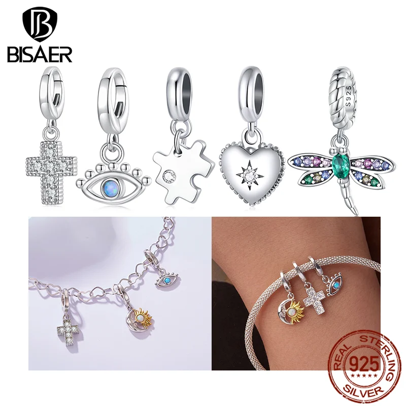 

BISAER 925 Sterling Silver Mini Demon Eye Locket Charm Bead Cross Puzzle Pendant for Women DIY Bracelet & Neckalce Fine Jewelry