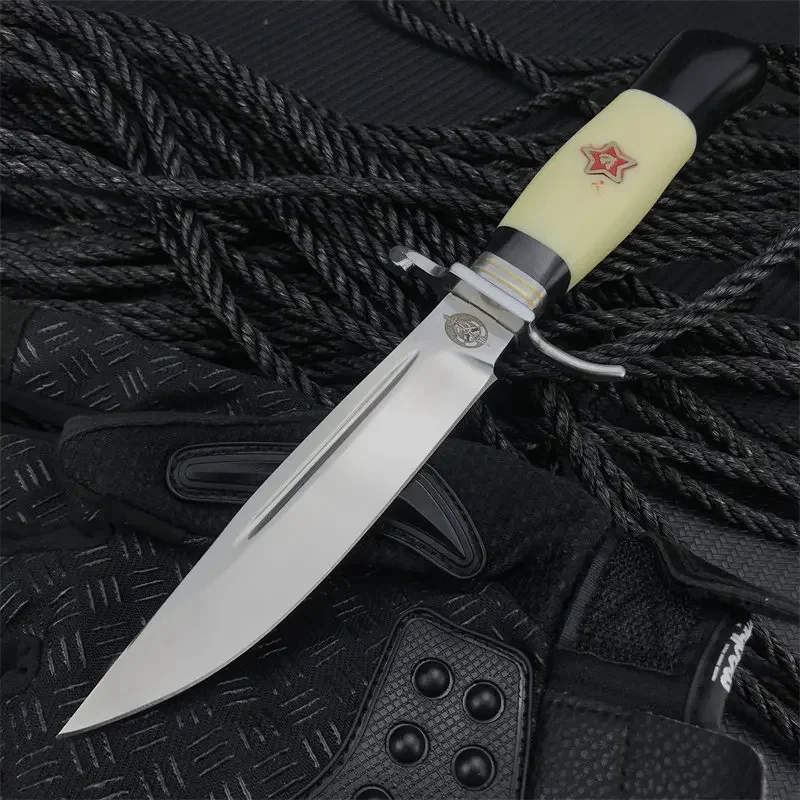 440C outdoor straight knife stainless steel hand guard + resin treatment, camping tactical hunting portable EDC pocket knife