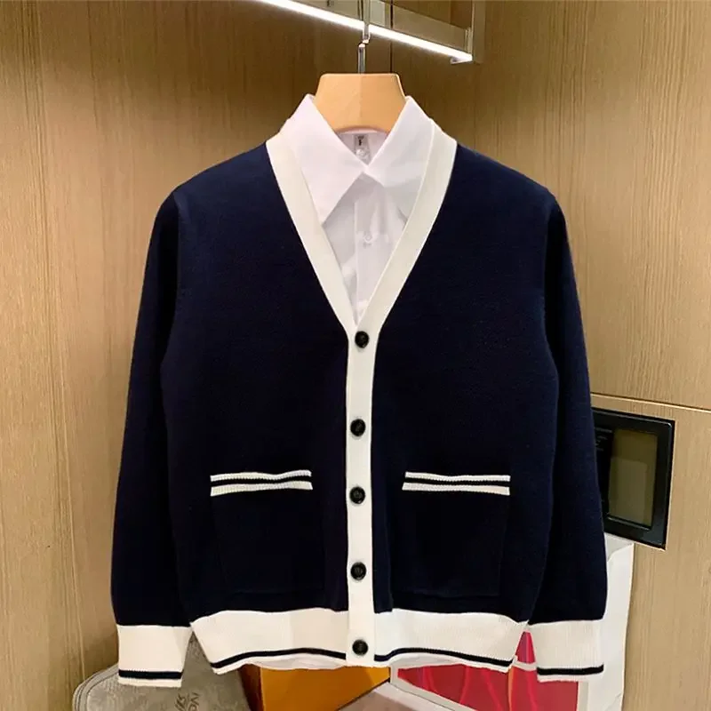 Autumn Winter Men Knitted Cardigan Sweaters Long Sleeve Classic Vintage Patchwork Smart Casual Coat
