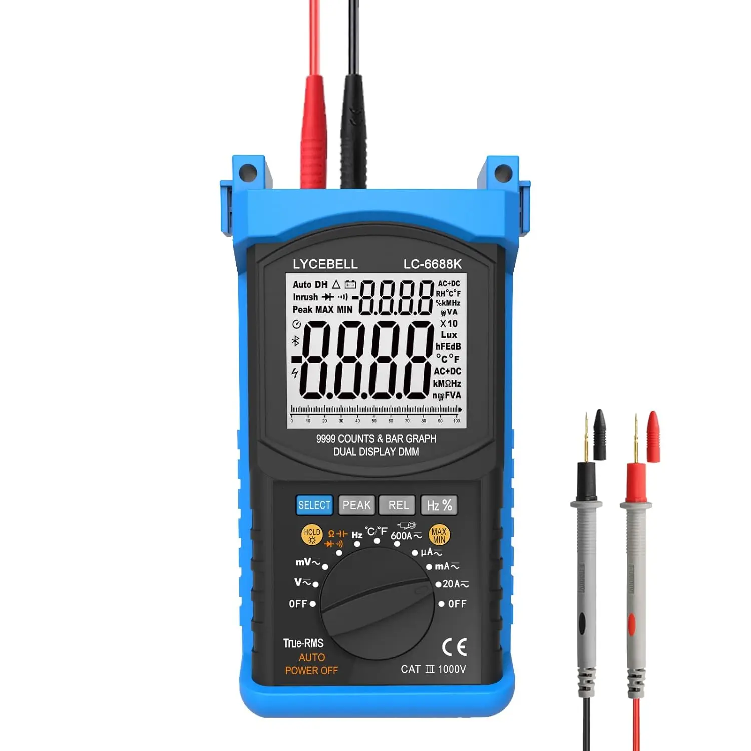 Digital Multimeter 9999 Counts,Dual Display Analogue Bar Graph LCD Monitor Voltage Meter Tester Ammeter for Measures AC/DC