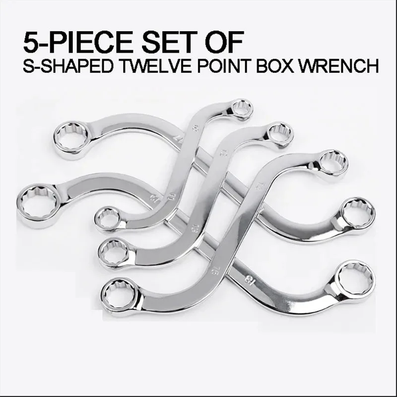 5Pcs S Type Double Ended Allen Wrench 10-11 12-13 14-15 16-17 18-19mm Spanner Plum Plate Curved Machine Fastener Repair DIY Tool