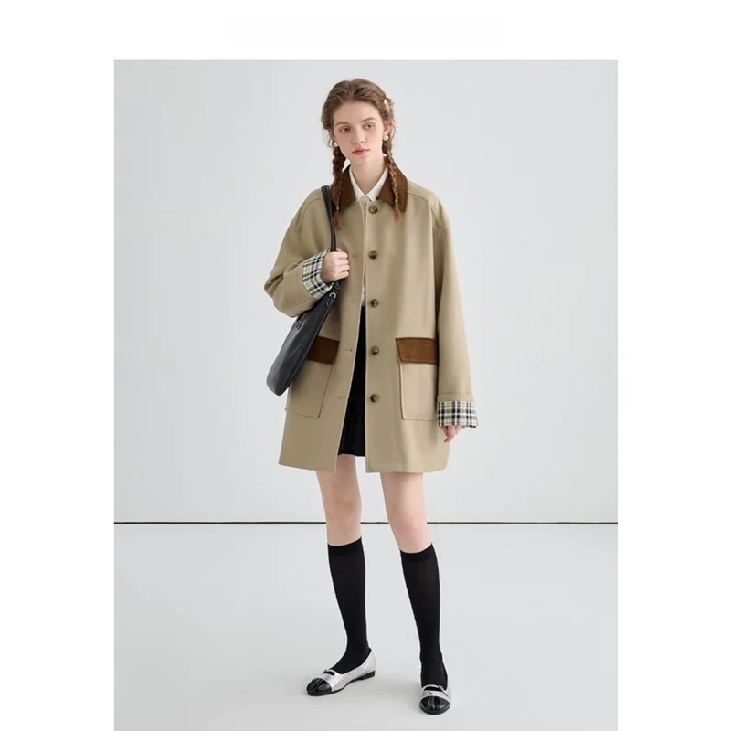 Vega Chang Women's Mid-Length Jaet 2025 Autumn New Sle Patchwork Slimming Casual Outerwear Korean Sle Straight Cut