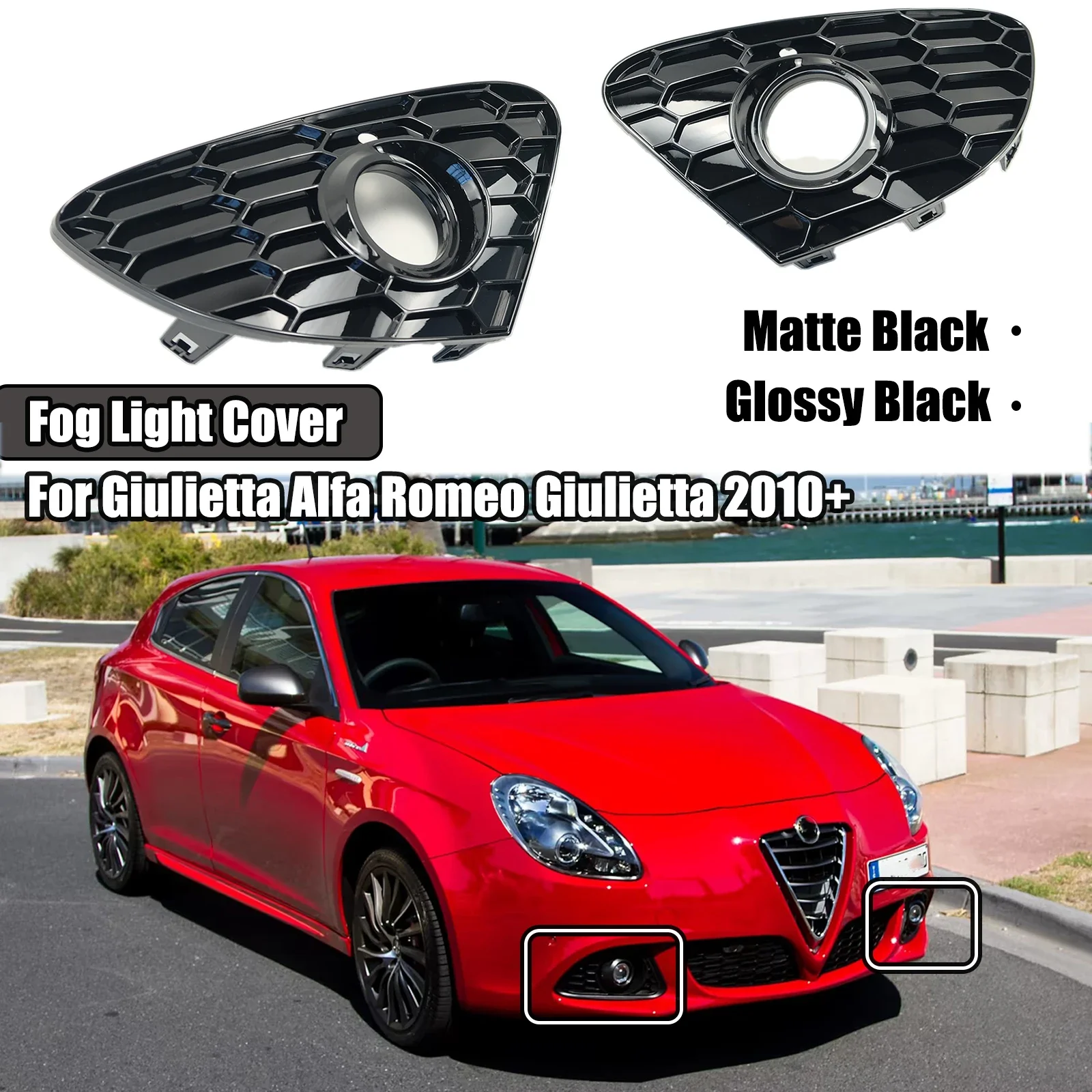 For Alfa Romeo Giulietta 2010+ A Pair Fog light Cover Front Bumper Fog lamp Grille Grill Glossy Black Matte Black 156090419