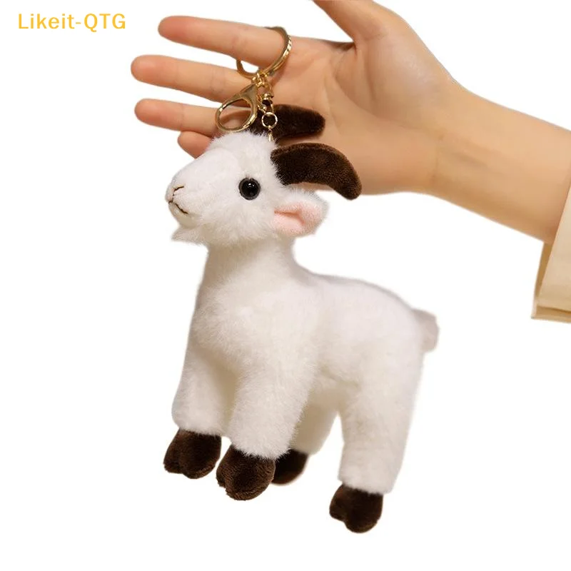 ¡Caliente! 1 Uds. De juguete de cabra de pie de peluche suave, colgante de cabra realista, juguetes de peluche, Mini Animal bonito, llavero fresco, decoración de bolsos