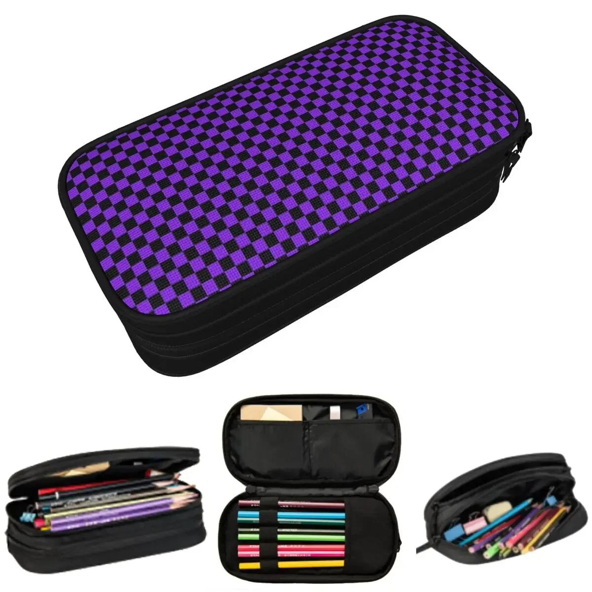 

Proton Purple And Black Checker Board Pencil Cases Large Storage Pen Bags Pen Box Pencil Pouch For Boys Girls School Office