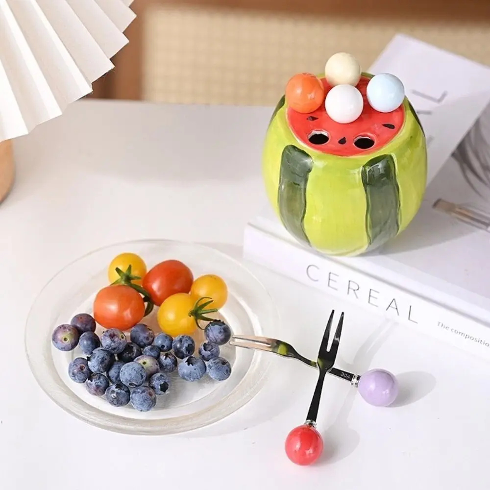 

Cartoon Watermelon Fruit Fork Set Ceramic Decorative Dessert Cake Fork Cute Stainless Steel Fruit Fork Set Wedding Party