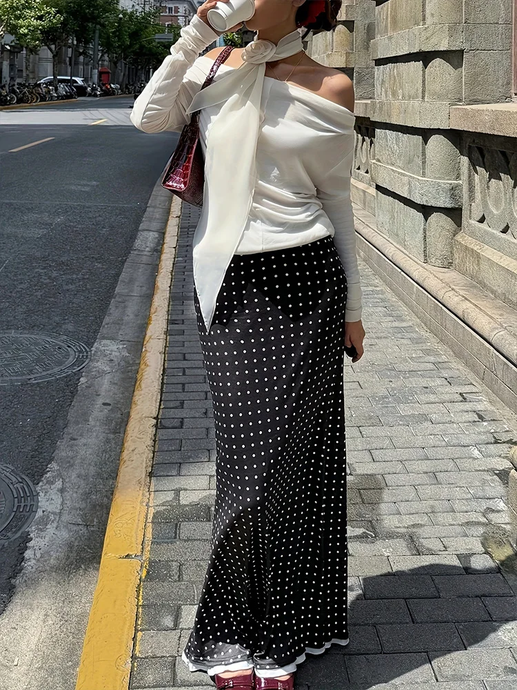 

Французская волнистая полуюбка в стиле ретро с высокой талией, платье-миди трапециевидной формы для офиса и свидания, универсальная женская юбка для похудения