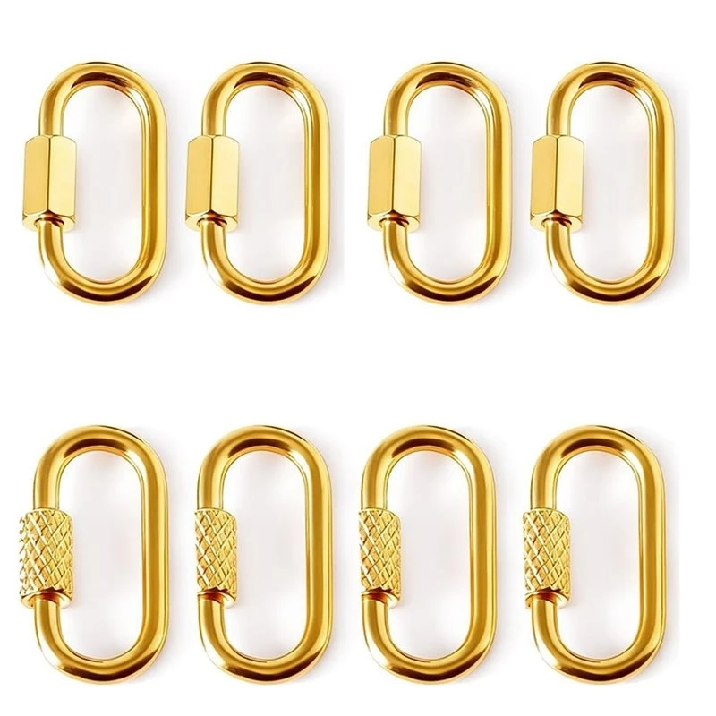 Stainless Steel Screw Carabiner Locks 18K Gold Plate, 8 Pieces, Jewelry Making Connectors- Charms 0.83 X 0.43 Inch