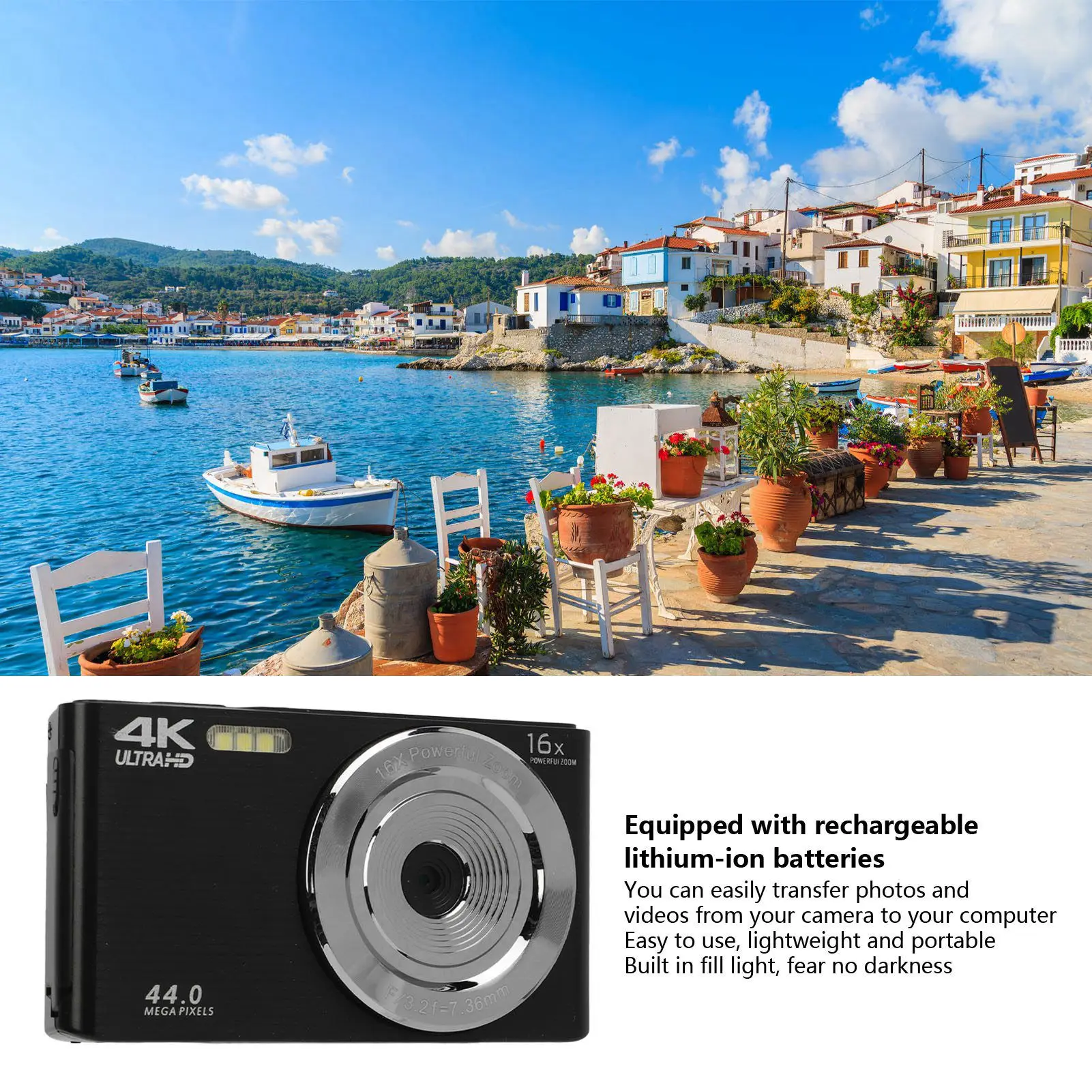 

4K HD Camera 16X Digital Zoom Camera 2.8in Screen 4K 44MP Shock Proof Plastic Housing HD Camera for Photography Camera HD Camera