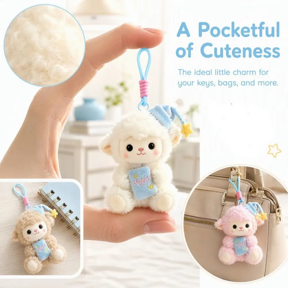 Cute Sheep Plush Keychain Cartoon Soft Cartoon Animal Stuffed Doll Dressed Lamb 13cm Size Lamb Bag Charm