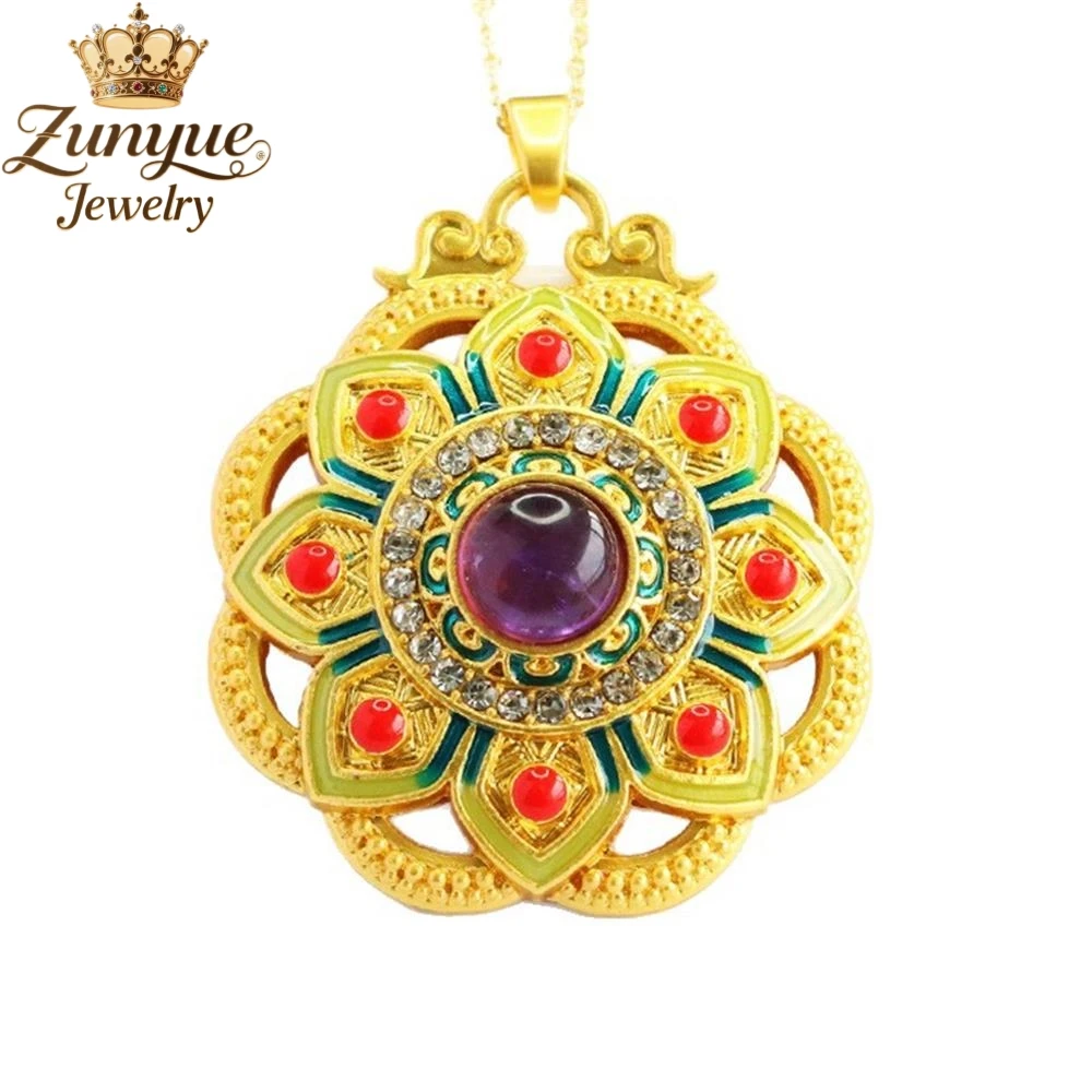 الجمشت الطبيعي لوتس مطعمة الماس قلادة مجوفة جودة فاخرة موضة غرامة مجوهرات رائعة أنيقة سحر