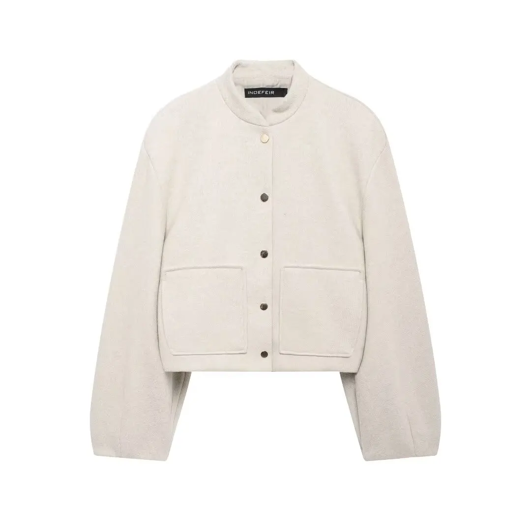 유행 간단한 짧은 파일럿 재킷 코트 여성 가을 ​​새로운 도착 2024 우아한 루즈 피트 나비 매듭 장식