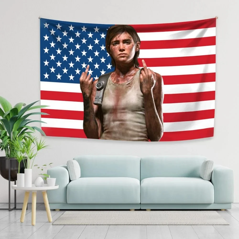 Einzigartiges Poster, Wandteppich, Spielfiguren, Ellie, rosa amerikanische Flaggen, Kunst, Wandteppich, Schlafzimmer, Hintergrund, Stoffbanner, Heimdekoration