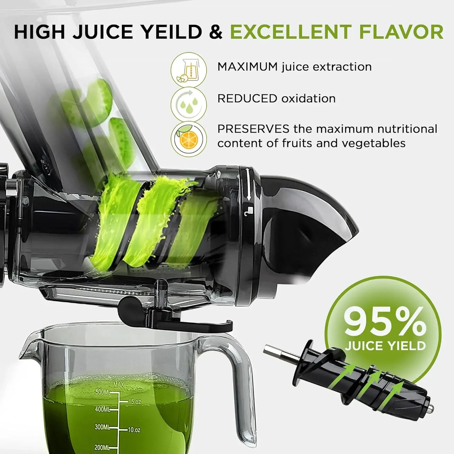 Juicer Machine  3 Inch Wide Chute High Nutrition & Juice Yield  3 Juicer Modes Easy to Clean Slow Masticating Juicer for