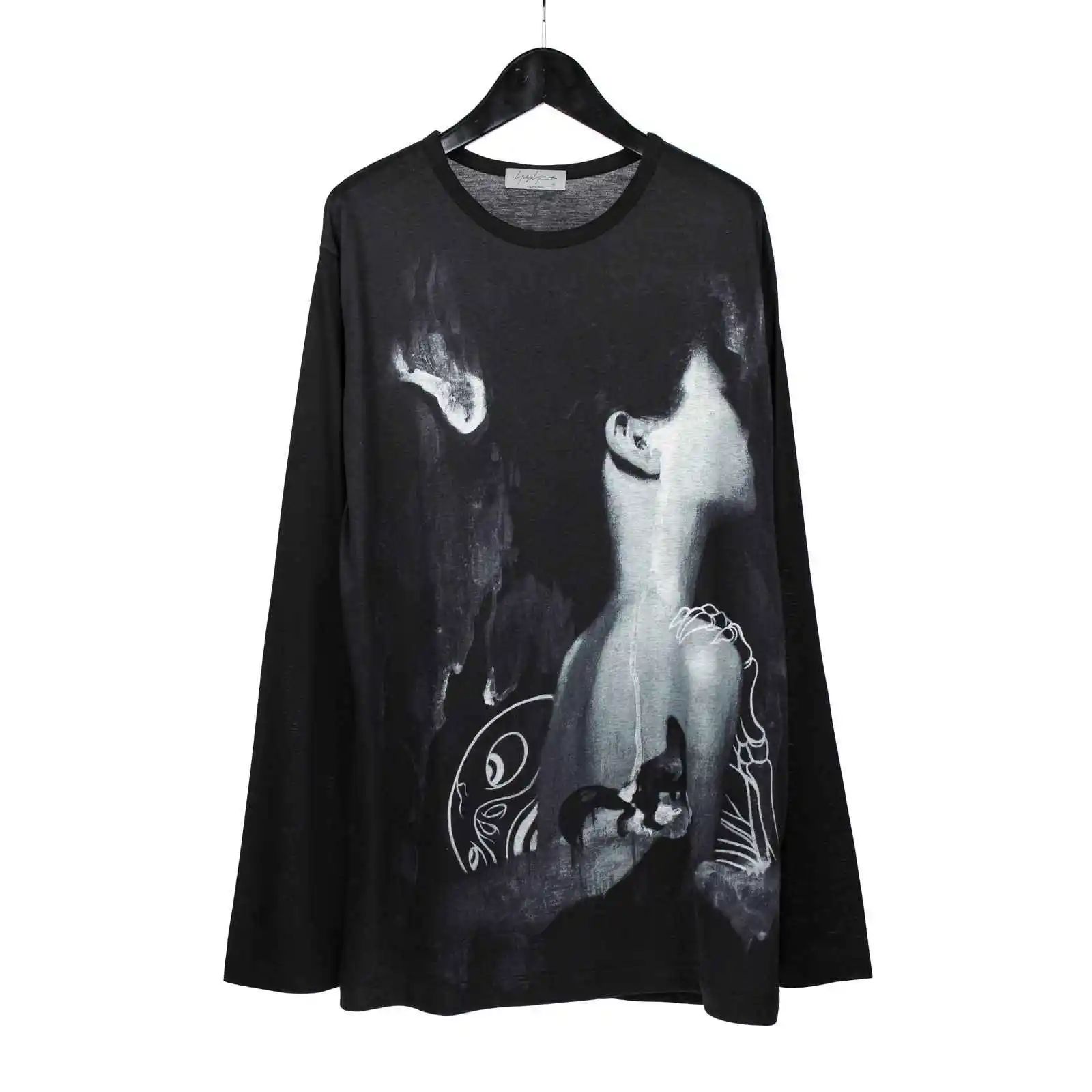 

TOP-YAMAMOTO Japanese original Design Dark and niche long-sleeved pure cotton printed loose T-shirt