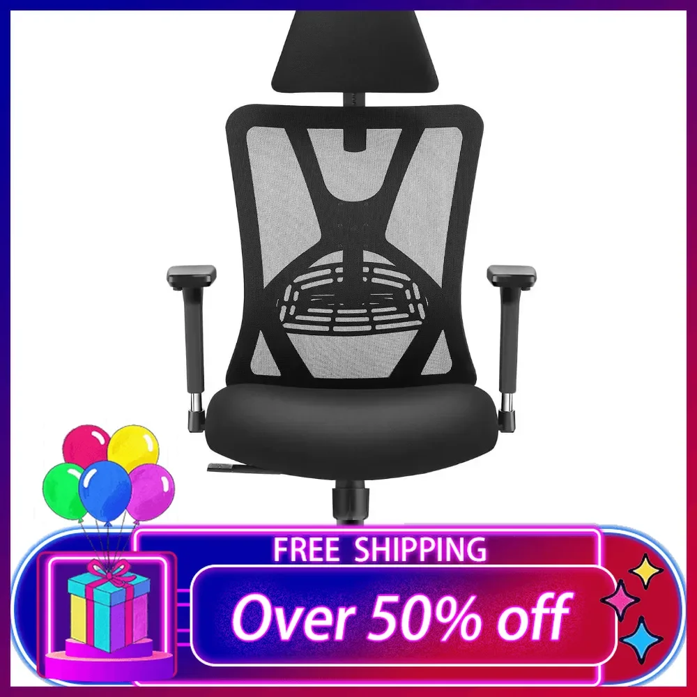 Ergonomic Office Chair - High Back Desk Chair with Lumbar Support, Headrest & 3D Armrest - 130°Rocking Mesh Computer Chair