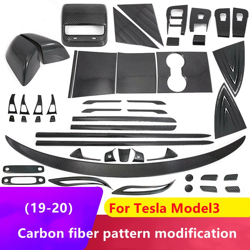 For 19-20 Tesla Model 3 center console protection carbon fiber pattern interior and exterior decoration special modification