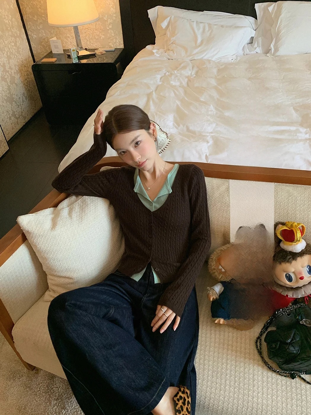 

Женский облегающий топ Ibell Zhang Beibei из шерстяного трикотажа с длинным рукавом, винтажный, имитация двухслойности, в рубчик