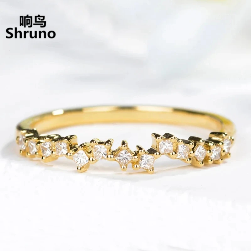 

Shruno Solid 14K 585 Yellow Gold Natural Diamonds Engagement Ring For Women Half Eternity Princess Cut Wedding Band Bridal Gift