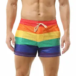 CLEVER MENMODE-Homens Sexy Rainbow Boxer Shorts, Bottoms De Malha, Ver Através Boxershort, Cuecas Com Cordão, Shorts De Bolso, Trunks