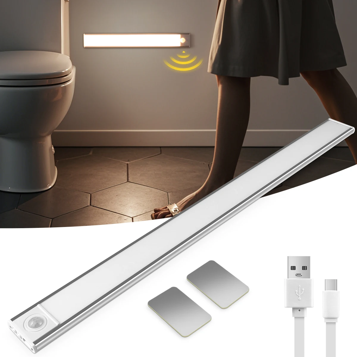 

30CM 50CM LED Light Tube Bar 5V USB Rechargeable PIR Motion Sensor Dimmable Night Lamp for Kitchen Bedside,3 Color Temperature