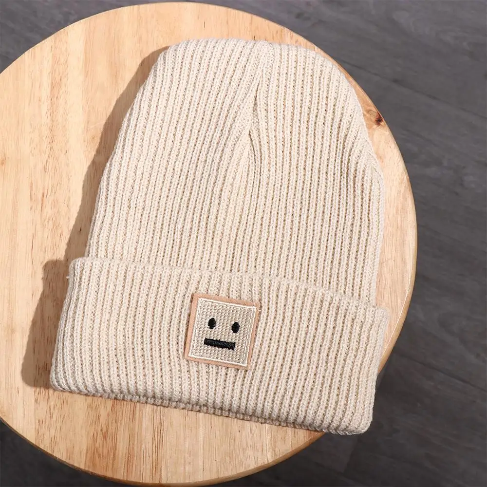 Streetwear Warm Skullies Smiling Face For Men Winter Korean Style Caps Wool Hat Women Beanies Smile Knitted Hats